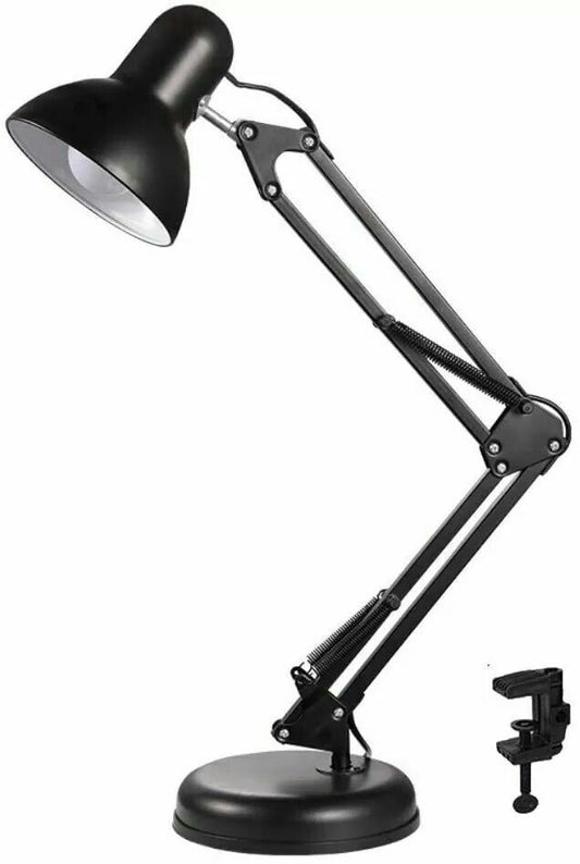 Lámpara de escritorio con prensa escualizable blanca y negra