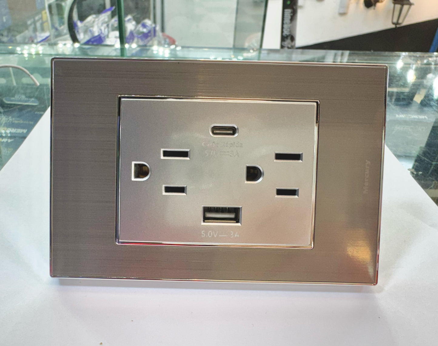 Toma Doble + USB Premium Stainless | Color Acero