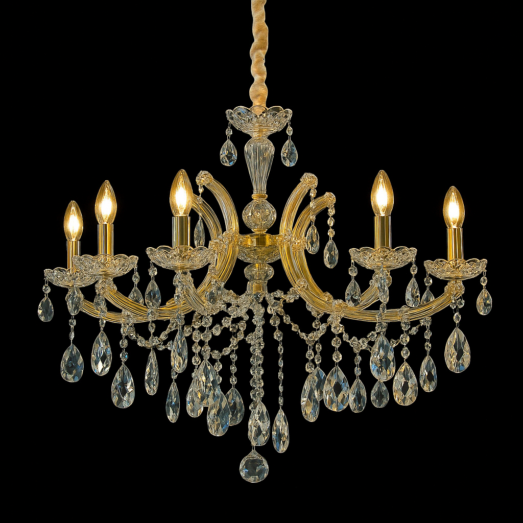 LÁMPARA CHANDELIER DORADA 6 LUCES
